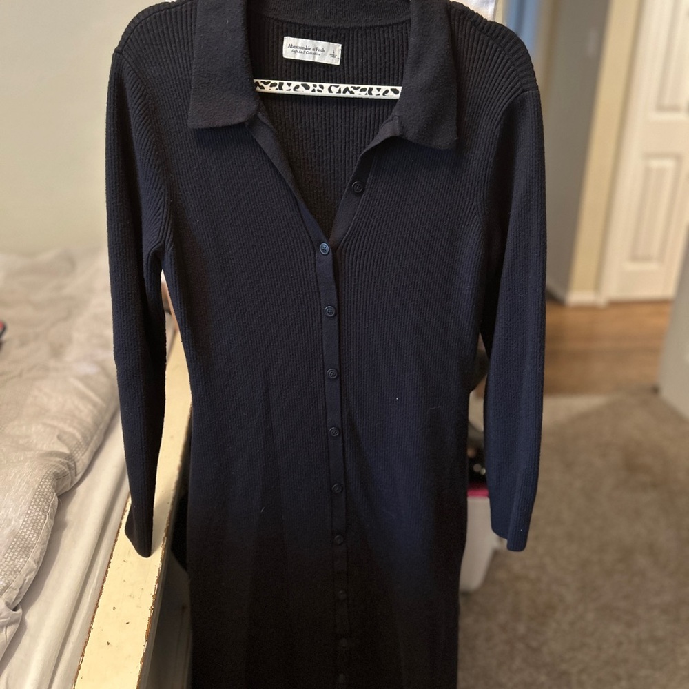 Abercrombie & Fitch Black Sheath Dress with Notched Collar